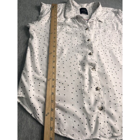 JACHS Girlfriend Women's Quinn Cap Sleeve Button Down Blouse (White/Blk, Size L - Picture 7 of 7